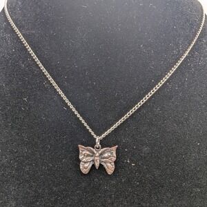 Silver Tone Butterfly Pendant Necklace Chain Women's Jewelry Accessory